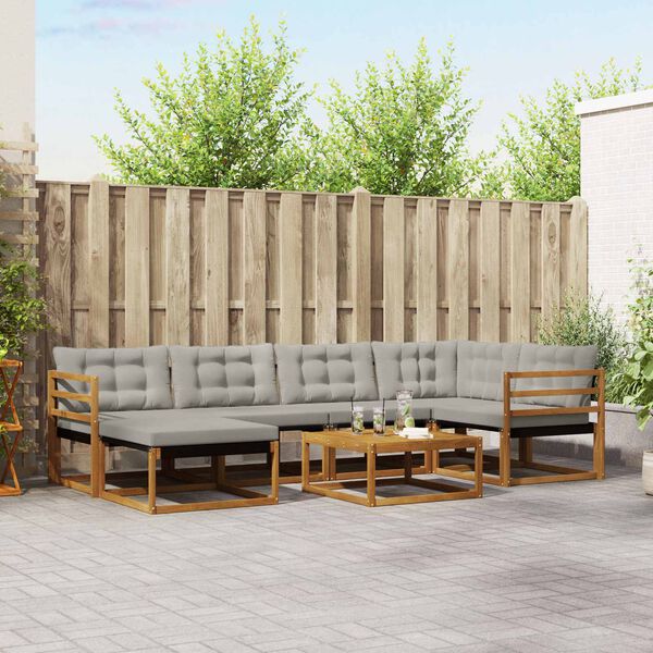 vidaXL Conjunto de Sof&aacute;s para Exterior 7 pcs Cinza Natural e Claro