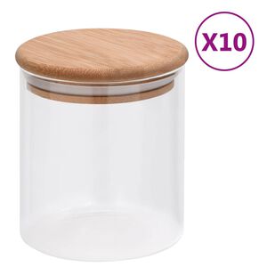 vidaXL Frascos de vidro com tampas de bambu 10 pcs 600 ml