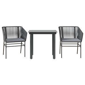 vidaXL 3 pcs conjunto jantar jardim almofad&otilde;es vime PE vidro preto