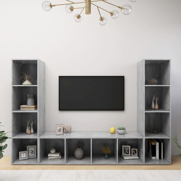 vidaXL M&oacute;veis de TV 3 pcs 142,5x35x36,5 cm contrapl. cinzento cimento