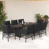 vidaXL 9 pcs conjunto de jantar p/ jardim c/ almofad&otilde;es vime PE preto