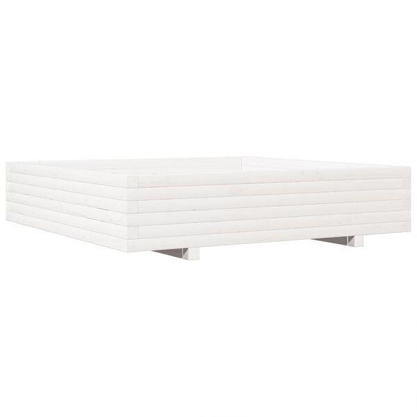 vidaXL Vaso/floreira de jardim 110x110x26,5 cm pinho maci&ccedil;o branco