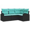 vidaXL Conjunto de Sof&aacute; de Jardim 4 unid. Preto e Turquesa vime PE