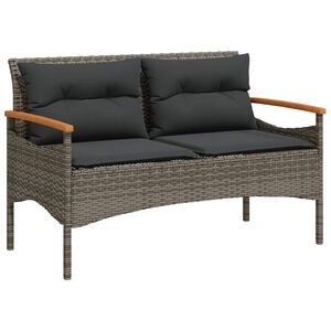 vidaXL Banco de jardim c/ almofad&otilde;es 116x62,5x74 cm vime PE cinzento