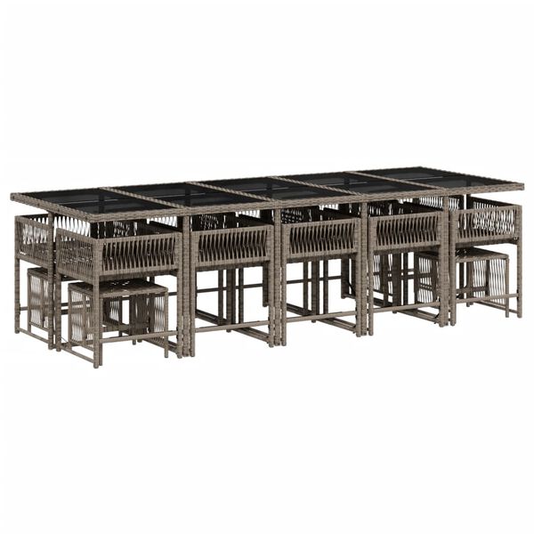 vidaXL 15 pcs conjunto jantar p/ jardim c/ almofad&otilde;es vime PE cinzento