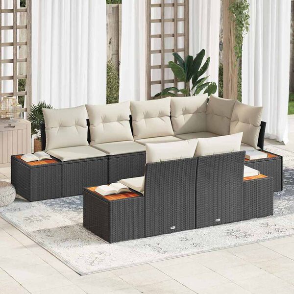 vidaXL Conjunto de Sof&aacute; de Jardim com almofada 7 pcs Preto vime PE