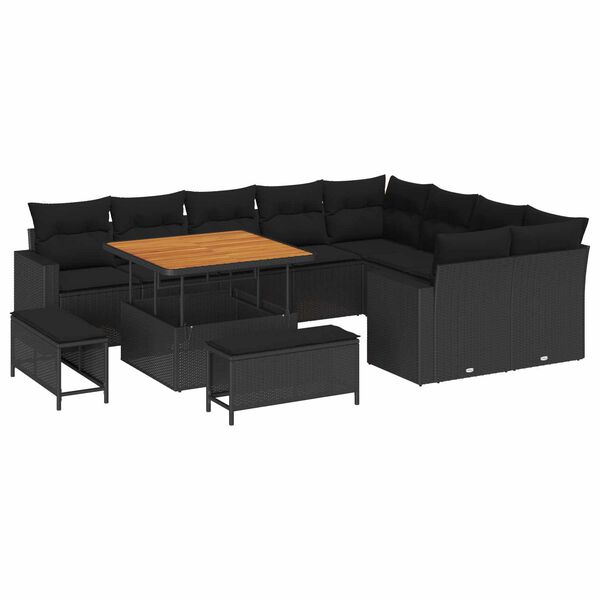 vidaXL Conjunto de Sof&aacute; de Jardim com almofada 13 pcs Preto vime PE