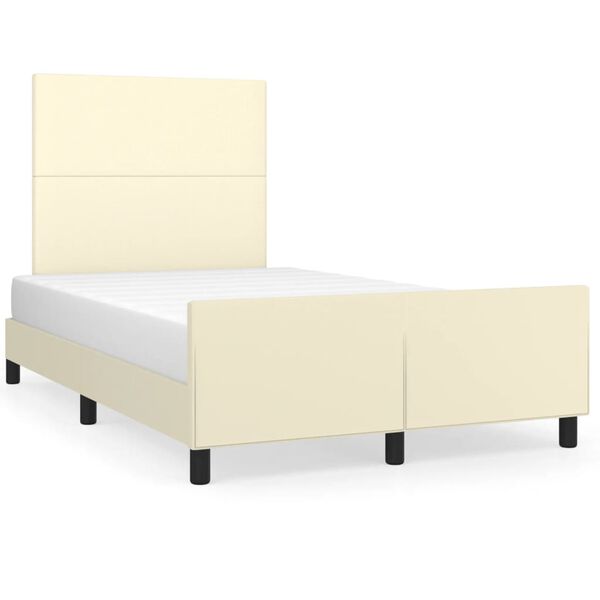 vidaXL Estrutura de cama c/ cabeceira couro artificial 120x200cm creme
