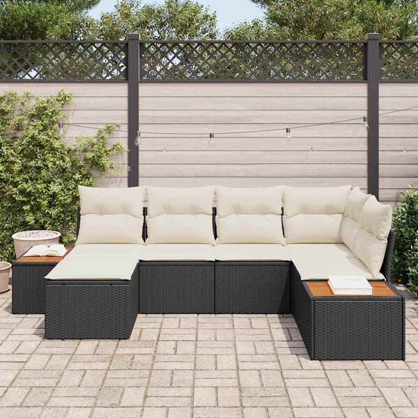 vidaXL Conjunto de Sof&aacute; de Jardim com almofada 6 pcs Preto vime PE