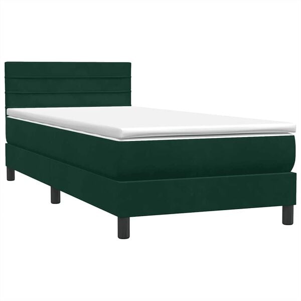 vidaXL Cama com molas/colch&atilde;o verde-escuro 90x210 cm veludo