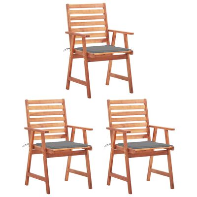 vidaXL Cadeiras de jantar p/ jardim 3 pcs c/ almofadões acácia maciça