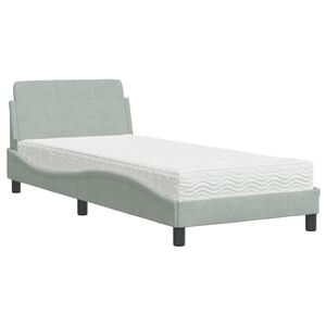 vidaXL Cama com colch&atilde;o Dover 80x200 cm veludo cinzento-claro