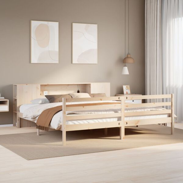vidaXL Cama com estante sem colch&atilde;o 180x200 cm pinho maci&ccedil;o