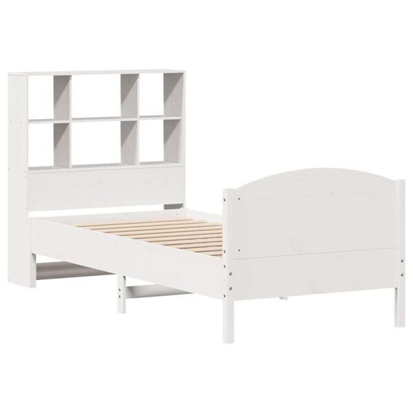 vidaXL Cama com estante sem colch&atilde;o 90x200 cm pinho maci&ccedil;o branco