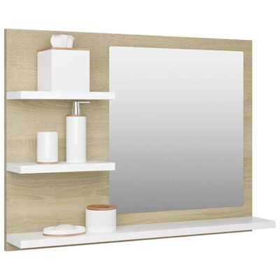 vidaXL Espelho casa de banho 60x10,5x45cm contrapl. branco e carvalho