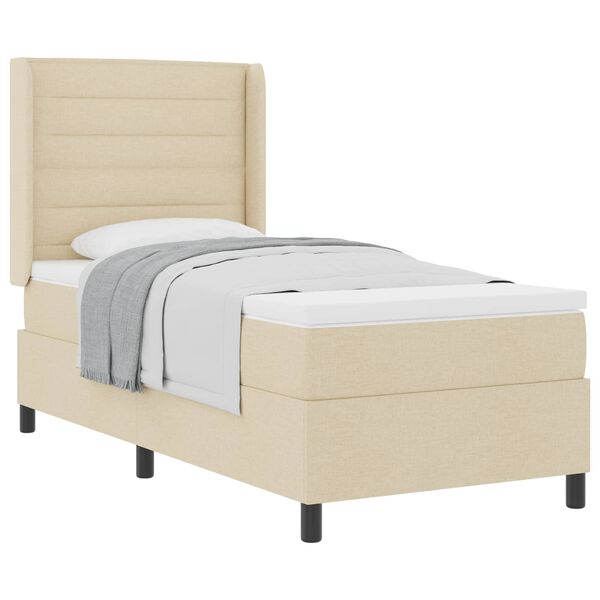 vidaXL Cama Box com colch&atilde;o com cabeceira Creme 190 x 90 cm tecido