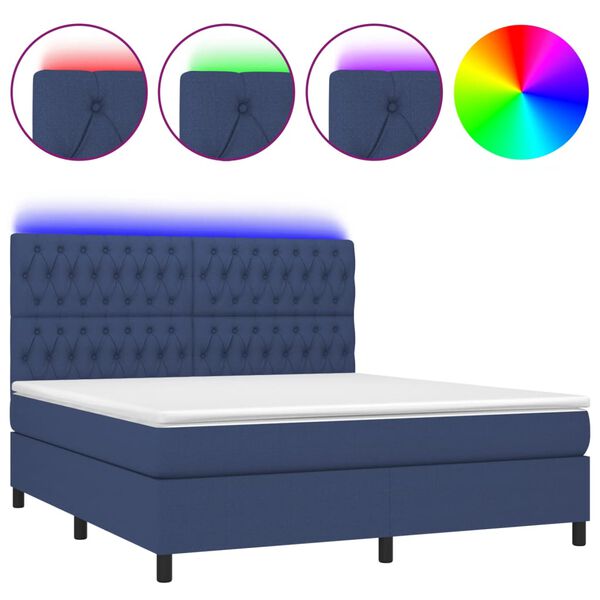 vidaXL Cama box spring c/ colch&atilde;o e LED 160x200 cm tecido azul