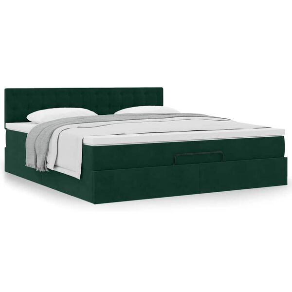 vidaXL Estrutura de cama otomana com colch&atilde;o 180x200 cm verde escuro