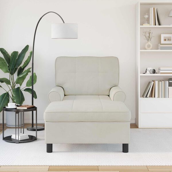 vidaXL Chaise Lounge com almofada Creme 91 x 157 x 91 cm Veludo