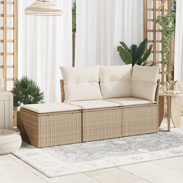 vidaXL Banco de jardim com almofada 55x55x37 cm vime PE bege