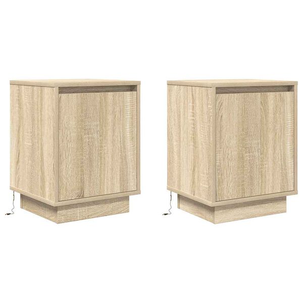 vidaXL Mesas cabeceira c/ luzes LED 2 pcs 38x34x50cm carvalho sonoma