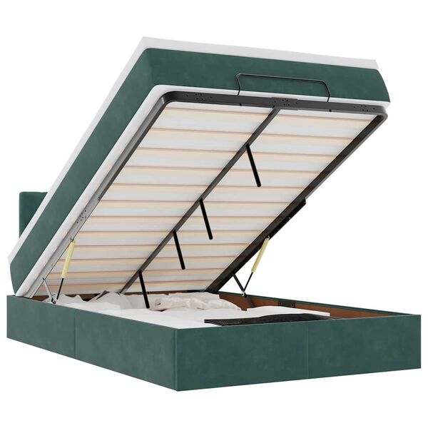 vidaXL Estrutura de cama otomana com colch&atilde;o verde escuro veludo