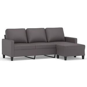 vidaXL Sof&aacute; de 3 lugares c/ apoio de p&eacute;s 180 cm couro artificial cinza