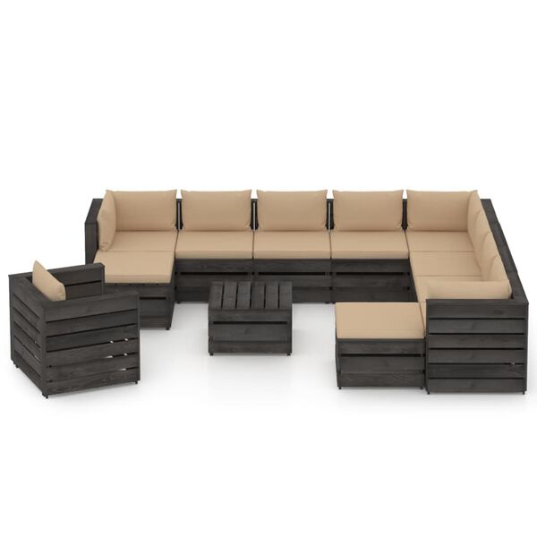 vidaXL 12pcs conj. lounge jardim + almofad&otilde;es madeira impreg. cinzento