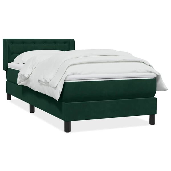 vidaXL Cama com molas/colch&atilde;o 90x220 cm veludo verde-escuro