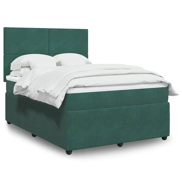 vidaXL Cama com molas/colch&atilde;o 140x190 cm veludo verde-escuro
