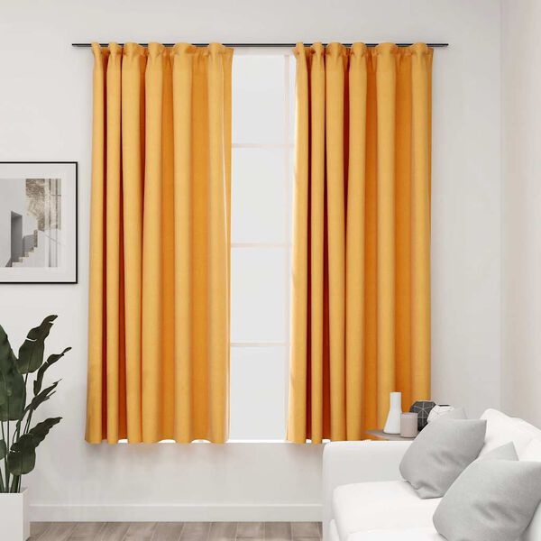 vidaXL Cortinas opacas aspeto linho c/ ganchos 2 pcs 140x175cm amarelo