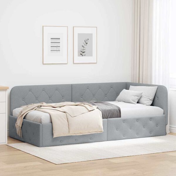 vidaXL Estrutura de Cama de Canto Cinzento-claro 100 x 200 cm tecido