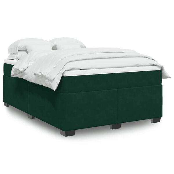 vidaXL Cama com molas/colch&atilde;o 160x200 cm veludo verde-escuro