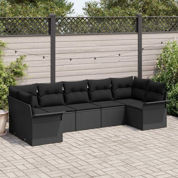 vidaXL Conjunto de Sofá de Jardim 7 pcs Preto Rattan Sintético