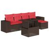 vidaXL Conjunto de sof&aacute; de jardim com 6 pe&ccedil;as e almofadas em rattan sint&eacute;tico marrom