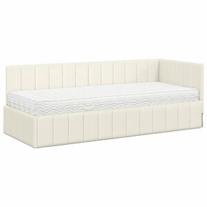 vidaXL Estrutura de Cama de Canto com Colchão 2 pcs Creme Veludo