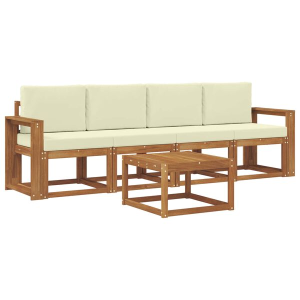 vidaXL Conjunto de Sof&aacute;s para Exterior 5 pcs Natural e Creme