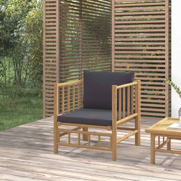 vidaXL Sof&aacute; de jardim com almofad&otilde;es bambu cinzento-escuro