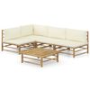 vidaXL 5 pcs conj. lounge p/ jardim em bambu c/ almofad&otilde;es branco nata