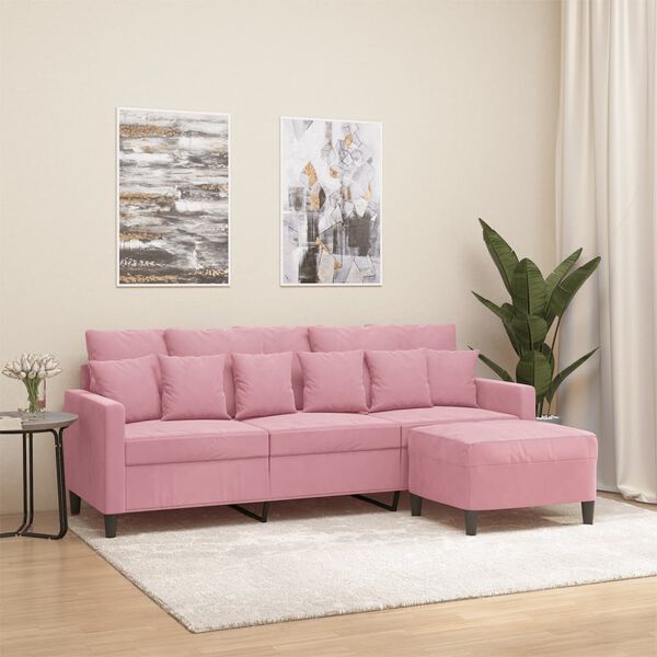vidaXL Sof&aacute; de 3 lugares com apoio de p&eacute;s 180 cm veludo rosa