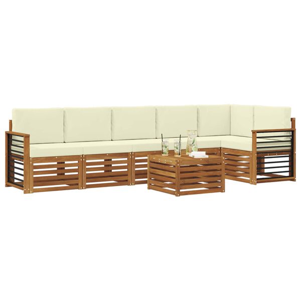 vidaXL Conjunto de Sof&aacute; Sectional com almofada 7 pcs Natural e Creme