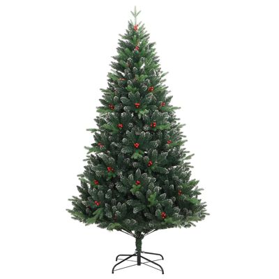 vidaXL Árvore de Natal artificial articulada c/ bagas vermelhas 180 cm