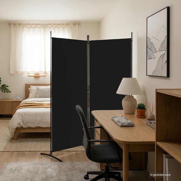 vidaXL Divis&oacute;ria de quarto com 2 painel 175x180 cm preto tecido
