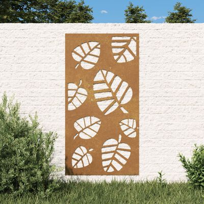 vidaXL Decoração p/ muro de jardim 105x55 cm aço corten design folhas