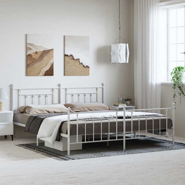 vidaXL Estrutura de cama com cabeceira e p&eacute;s 193x203 cm metal branco
