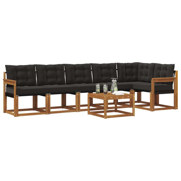 vidaXL Conjunto de Sof&aacute;s para Exterior 7 pcs Natural e Preto