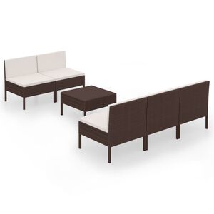 vidaXL 6 pcs conjunto lounge jardim c/ almofad&otilde;es vime PE castanho