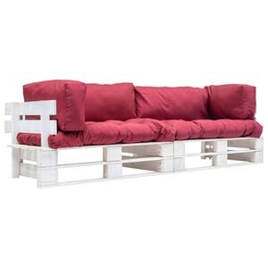 vidaXL Sof&aacute;s de paletes 2 pcs almofad&otilde;es vermelhos pinho