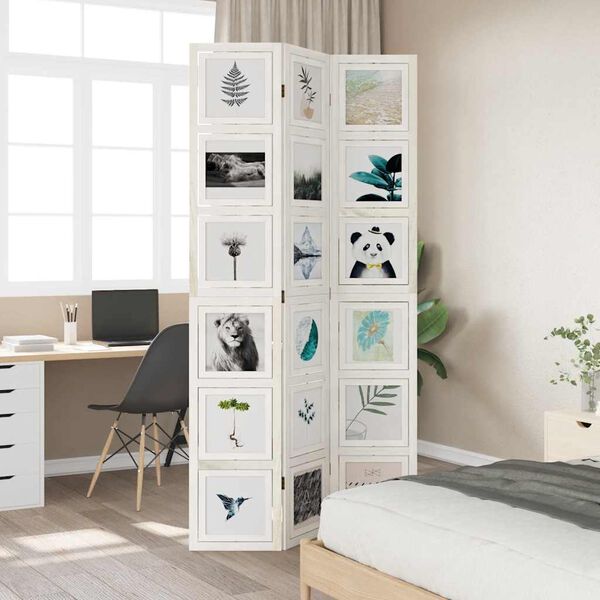 vidaXL Biombo com 3 painéis madeira de paulownia maciça branco