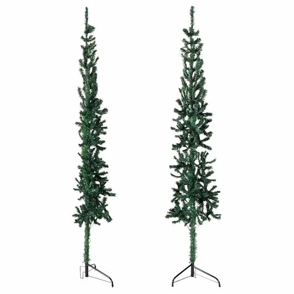 vidaXL Meia árvore de Natal fina com suporte 180 cm verde